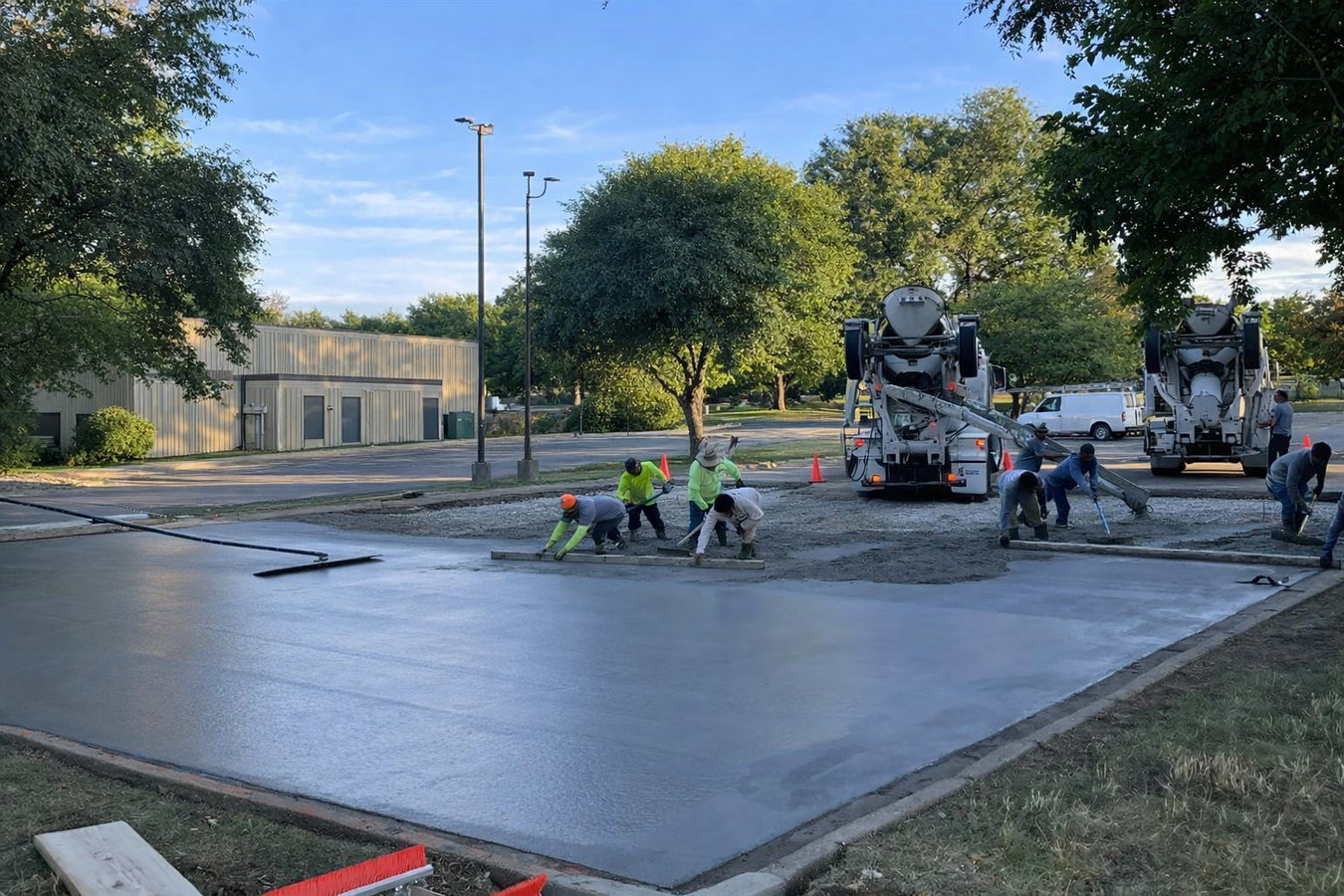 Concrete parking lot building